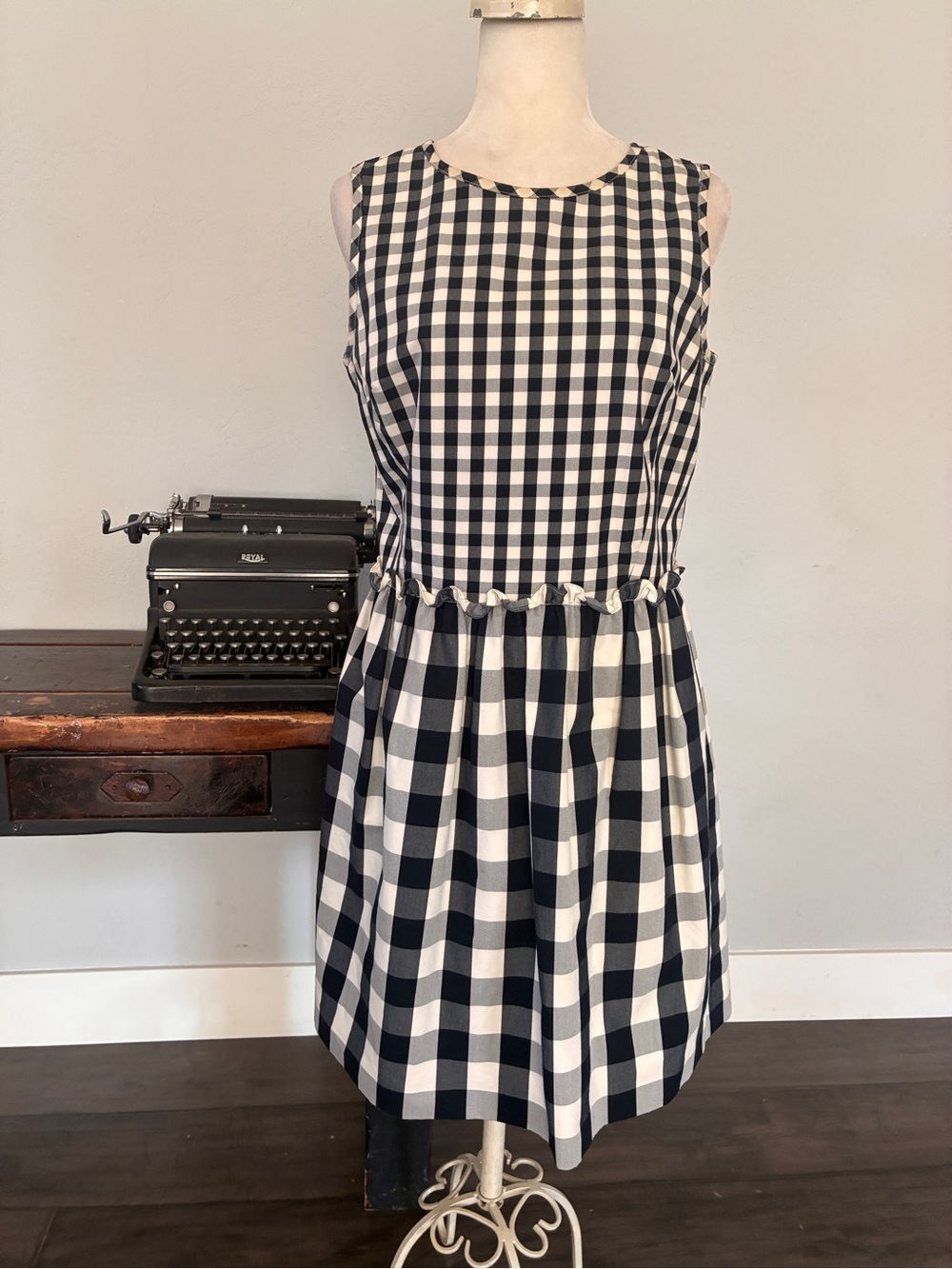 Brooks Brothers Black and White Gingham Fit and Flare Dress -  Size 8